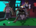  2022 abs alcohol anthro antlers ass_up athletic athletic_anthro athletic_male bar bent_over beverage billiard_ball billiard_table billiards blue_body blue_scales bob_(yawg) breasts brown_body brown_fur brown_hair butt canid canine canis cervid cervine cleavage clothed clothing crop_top cue_ball cue_stick domestic_dog drinking dutch_(yawg) face_on_breast felid female fox fur group hair head_lock horn lagomorph leporid male male/female mammal mia_(yawg) multicolored_body multicolored_fur orange_body orange_fur pantherine panties pecs rabbit renee_(yawg) reptile scales scalie shadow shirt smile tiger topless topless_anthro topless_male topwear two_tone_body two_tone_fur underwear white_body white_fur wolf yawg 