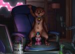  animal_genitalia anthro balls beverage beverage_can blue_chair bodily_fluids bracing brown_body brown_fur chair chastity_(disambiguation) chastity_cage chastity_device collar computer_mouse creek cumlube dildo dragon_dildo dripping energy_drink fur furniture gaming_chair genital_fluids genitals hand_on_chair hi_res keyboard knot knotted_dildo kyle_(sparrowlark) lamp lights live_stream looking_down looking_pleasured lube lube_container lube_drip lube_on_butt lube_on_dildo lutrine male mammal messy microphone microphone_stand mustelid name_tag neko-me penis plushie pop_filter posidong_cum_lube precum precum_drip precum_on_chair precum_on_penis purple_dildo screen sex_toy sheath solo streaming streaming_setup tablet tapering_penis tattoo wall_lights wall_socket watermark wet wet_body wet_fur 