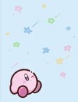  blue_background blush creature highres kirby kirby_(series) looking_up mugipoyow on_floor one_eye_closed simple_background sitting solo sparkle sparkling_eyes star_(symbol) 