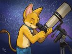  anthro felid feline male mammal night pandapaco sky solo telescope 