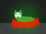  dog_bed feral fur green_body green_fur kaiju_paradise male misu_the_slime_pup pet_bed simple_background sleeping slime slime_pup solo 