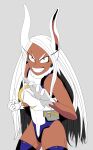  absurd_res clothed clothing female gloves hair handwear hi_res humanoid leotard looking_at_viewer miruko my_hero_academia redcrystal simple_background smile smiling_at_viewer solo tan_body white_hair 