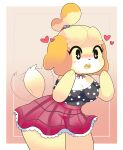  &lt;3 3_fingers absurd_res accessory animal_crossing anthro bell big_breasts black_clothing black_shirt black_topwear blonde_hair bottomwear breasts canid canine canis cleavage clothed clothing digital_media_(artwork) domestic_dog female fingers fur hair hair_accessory hair_bell hi_res isabelle_(animal_crossing) jewelry mammal nintendo onigiri_punch open_mouth pattern_clothing pattern_topwear shih_tzu shirt skirt solo spots spotted_clothing spotted_topwear tail_motion tail_through_skirt tailwag thick_thighs topwear toy_dog video_games yellow_body yellow_fur 