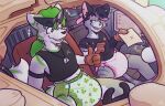  anthro biped diaper domestic_cat duo eyewear felid feline felis fen(spacefluuuf) gesture hi_res male mammal spacefluuff sunglasses thumbs_up treasure_map vehicle 