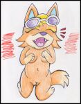  animal_crossing anthro audie_(animal_crossing) breasts canid canine canis female fur genitals jumping mammal nintendo nude orange_body orange_fur pussy reddragonkan solo traditional_media_(artwork) video_games wolf 