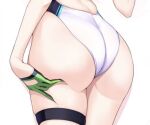  1girl ass ass_focus blue_archive dakimakura_(medium) from_behind gloves green_gloves halcon hand_on_own_ass head_out_of_frame ishikawa_kuma_yarou one-piece_swimsuit shiroko_(blue_archive) solo swimsuit thigh_strap white_swimsuit 