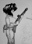  1girl breasts greyscale gun gunsmith_cats highres monochrome rally_vincent shotgun sketch weapon 