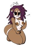  anthro areola big_breasts black_eyes bodily_fluids bottomless breasts brown_body brown_fur clothed clothing digital_media_(artwork) dreadlocks female fur hair jammedvhs kneeling lutrine mammal maroon_hair multicolored_body multicolored_fur mustelid nipples nude re_(jamvcr) simple_background solo stretch_marks sweat tan_body tan_fur thick_thighs topless two_tone_body two_tone_fur white_background wide_hips 