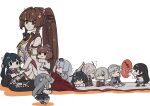  6+girls asashimo_(kancolle) asashimo_kai_ni_(kancolle) asymmetrical_legwear black_over-kneehighs black_thighhighs blue_skirt brown_eyes brown_hair cherry_blossoms chibi clothes_writing coat collar commentary_request fuyutsuki_(kancolle) hamakaze_(kancolle) hand_fan hatsushimo_(kancolle) hatsushimo_kai_ni_(kancolle) headgear highres isokaze_(kancolle) kantai_collection kasumi_kai_ni_(kancolle) long_hair metal_collar multiple_girls nami_nami_(belphegor-5812) noshiro_(kancolle) over-kneehighs paper_fan ponytail riding sakuramon simple_background single_over-kneehigh single_thighhigh skirt suzutsuki_(kancolle) thighhighs uchiwa uneven_legwear white_background white_coat yahagi_(kancolle) yahagi_kai_ni_(kancolle) yamato_(kancolle) yamato_kai_ni_(kancolle) yukikaze_(kancolle) yukikaze_kai_ni_(kancolle) 