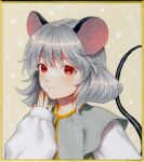  1girl animal_ears capelet grey_hair kageharu long_sleeves marker_(medium) mouse mouse_ears mouse_tail nail_polish nazrin red_eyes red_nails shikishi short_hair snowflakes solo tail touhou traditional_media 