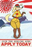  aircraft airplane anthro avioylin big_breasts borzoi breasts camel_toe canid canine canis clothing cuphead_(game) domestic_dog female hi_res hunting_dog japanese looking_at_viewer mammal military_uniform pilot_saluki_(cuphead) pinup pose poster red_sun retro sighthound solo text thick_thighs uniform video_games 