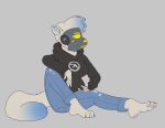  anthro aphex_twin big_breasts big_butt black_clothing black_hoodie black_topwear blue_body blue_fur blue_hair bored bored_expression bottomwear breasts butt chubby_belly chubby_female clothing denim denim_clothing evo_cyber_mink_(oc) female fluffy fluffy_tail fur hair hi_res hoodie jeans leg_grab looking_away mammal mink mustelid musteline overweight overweight_female pants pawpads paws protogen_visor simple_background solo solo_focus thick_thighs thigh_grab topwear true_musteline unknown_artist white_body white_fur 