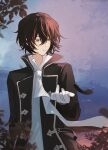  1boy absurdres ascot black_coat black_hair coat gilbert_nightray gloves highres looking_to_the_side male_focus pandora_hearts shirt short_hair solo upper_body white_ascot white_gloves white_shirt xiuning233 yellow_eyes 