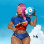  #drc 2024 ball breasts can coming green_eyes is non-web_source pink_hair soccer_ball solo soon 