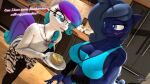 3d_(artwork) anthro anthroponiessfm aurora_starling blue_body blue_eyes blue_fur blue_hair blue_nail_polish blue_nails blue_tail bra breasts cleavage clothed clothing colored_nails digital_media_(artwork) duo earth_pony equid equine eyewear fan_character food fur glasses gradient_hair gradient_tail hair hasbro hi_res horn horse mammal midnight_music my_little_pony nails pancake plate pony purple_hair sports_bra tail underwear unicorn white_body white_fur