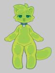 2d_(artwork) anthro booger_(jinxit) collar featureless_crotch female food food_creature goo_creature green_body green_eyes green_goo green_hair grey_background hair jinxit mammal open_mouth pseudo_hair simple_background solo tail