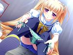  ayatsuki_riri blonde_hair blush drill_hair ero_smash game_cg green_panties no_pussy panties panty_pull purple_eyes school_uniform side-tie_panties sitting solo spread_legs thighhighs twintails underwear upskirt 