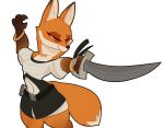 anthro armello belt bracelet canid canine claws clothed clothing ear_tuft female fox fur hi_res jewelry long_ears mammal melee_weapon necklace orange_body orange_eyes orange_fur scarlet_(armello) smug smug_face solo sword tail tfzn tuft weapon white_body white_fur