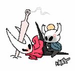 animated anthro arthropod babo black_body black_eyes blush bodily_fluids clothing cross-popping_vein digital_media_(artwork) duo female genital_fluids hollow_knight hornet_(hollow_knight) leg_grab low_res male male/female melee_weapon one_leg_up pixel_(artwork) pixel_animation pussy_juice raised_leg red_clothing sword sword_in_ground team_cherry the_knight_(hollow_knight) weapon