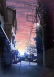  artist_name building car cityscape cloud commentary_request highres house lamppost motor_vehicle no_humans original outdoors power_lines road scenery shadow sky sunset tanaka_ryosuke tree utility_pole 