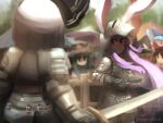  armor blurry blurry_background chainmail cirno fence great_helm gun hakurei_reimu handgun helmet highres kirisame_marisa konpaku_youmu plate_armor reisen_udongein_inaba shiki_eiki souperior sword tatara_kogasa touhou weapon 