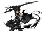  1boy armor artist_request belt black_armor black_coat black_footwear black_hair black_pants black_theme chain closed_mouth coat elsword eyepatch greaves highres holding holding_sword holding_weapon looking_to_the_side male_focus mutant_reaper_(elsword) official_art pants parted_bangs raven_cronwell reverse_grip scar scar_on_face serious solo sword transparent_background weapon yellow_eyes 