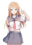  1girl absurdres blue_eyes hair_ornament hairclip highres kousaka_kirino kousaka_kirino&#039;s_school_uniform long_hair looking_at_viewer open_mouth orange_hair ore_no_imouto_ga_konna_ni_kawaii_wake_ga_nai school_uniform shiratakiseaice simple_background skirt smile solo v white_background 