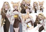  2girls animal_ears arknights blonde_hair blue_eyes clipboard closed_eyes cowboy_shot from_above full_body highres laurene_(miawwmeng) mouse_ears mouse_girl multiple_girls simple_background skirt smile white_background 