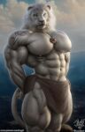  anthro blue_eyes bottomwear clothing collar felid hi_res jugg4 lion loincloth male mammal muscular muscular_anthro muscular_male pantherine pecs 