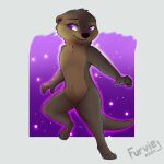  absurd_res anthro breasts chibi featureless_breasts featureless_crotch female flat_chested furvie hi_res juniper_(dizzyvixen) lutrine mammal mustelid nude purple_eyes simple_background solo 