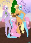  accessory aloe_(mlp) anthro anthrofied applejack_(mlp) blonde_hair blue_body blue_eyes blue_hair breasts crouching cutie_mark earth_pony equid equine fab3716 female friendship_is_magic green_eyes group hair hand_on_breast hand_on_hip hand_on_leg hand_on_thigh hasbro headband hi_res horse lavender_essence_(mlp) looking_up lotus_blossom_(mlp) mammal my_little_pony navel nude orange_body partially_submerged pink_body pink_hair pony purple_body purple_hair smile standing 