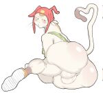  anthro anus balls biped blush clothing felid feline genitals heart_tail hi_res looking_at_viewer looking_back looking_back_at_viewer male mammal meow_(space_dandy) obleacream rear_view simple_background solo solo_focus space_dandy white_background 