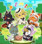  5boys :3 ^_^ ^o^ ahoge animal_crossing animal_ears belt black_gloves blonde_hair blue_eyes bone brown_hair buttons cat_ears cat_tail chinese_commentary closed_eyes coat commentary_request crossover dated earrings eromkk eyeshadow flute food fox_ears fox_tail full_body furrification furry furry_male glasses gloves green_eyes grey_coat highres holding holding_food holding_instrument ice_cream ike_eveland instrument jacket jewelry lion_ears lion_tail looking_at_another luca_kaneshiro luxiem makeup male_focus multiple_boys music musical_note mysta_rias nijisanji nijisanji_en no_sclera o-ring_belt on_grass open_mouth outdoors outline pants picnic_basket playing_instrument red_eyeshadow sandwich semi-rimless_eyewear short_hair shu_yamino signature sitting smile striped striped_jacket striped_pants tail tassel tassel_earrings tree twitter_username under-rim_eyewear virtual_youtuber vox_akuma white_jacket white_outline white_pants yellow_eyes 