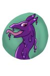  absurd_res acrasia bodily_fluids chewy-tartz dragon dripping female feral goo_creature goo_dragon hi_res horn purple_body purple_eyes saliva solo tongue tongue_out 