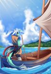  absurd_res boat clothed clothing hair hi_res island male outside sailing scalie sea sky solo standing vehicle water watercraft 