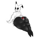  anthro big_butt butt female huge_butt looking_back lying mimikyu monochrome nintendo object_between_cheeks on_front pok&eacute;ball pok&eacute;mon pok&eacute;mon_(species) solo starstrikex thick_thighs video_games 