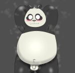  2022 anthro balls belly big_belly black_body black_nose blush bodily_fluids dreamworks flaccid genitals giant_panda green_eyes hi_res kung_fu_panda male mammal master_po_ping musk navel overweight overweight_male penis rhydon0508 small_penis solo sweat ursid white_body 