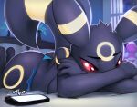  anthro black_body black_fur breasts butt clothed clothing eeveelution female fur lying nintendo on_front ozoneserpent pok&eacute;mon pok&eacute;mon_(species) solo thong topless umbreon underwear video_games 