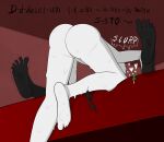  &lt;3 azazel_(tboi) bed begging bent_over black_body black_skin bodily_fluids butt condom cum cum_drip delirio delirium_(tboi) demon dialogue digital_media_(artwork) dripping duo feet fellatio forced forced_oral furniture genital_fluids goo_creature goo_humanoid hi_res humanoid lying male male/male melting not nude on_bed oral penile sex sexual_barrier_device shaking sound_effects spade_tail tail_motion tailwag the_binding_of_isaac_(series) toes video_games white_body 