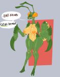  antennae_(anatomy) anthro arthropod arthropod_abdomen arthropod_abdomen_genitalia artlegionary big_breasts breasts compound_eyes digitigrade english_text female genitals hi_res insect mandibles mantis non-mammal_breasts nude pussy solo speech_bubble text wide_hips 