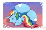  bedroom_eyes big_butt blue_body blue_feathers blush butt equid equine feathers female feral friendship_is_magic hasbro hi_res huge_butt hyper hyper_butt mammal my_little_pony narrowed_eyes pegasus rainbow_dash_(mlp) seductive solo thelunarmoon wings 