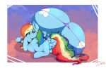  bedroom_eyes big_butt blue_body blue_feathers blush butt clothing equid equine feathers female feral friendship_is_magic hi_res huge_butt hyper hyper_butt mammal my_little_pony narrowed_eyes pegasus rainbow_dash_(mlp) seductive solo thelunarmoon thong underwear wings 
