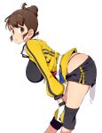  1girl bob_cut breasts brown_eyes brown_hair commentary_request gloria_(pokemon) gloves jacket large_breasts master_dojo_uniform open_mouth pokemon pokemon_(game) pokemon_swsh short_hair simple_background solo tottotonero white_background 