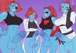  animal_humanoid anthro clothed clothing coat erection fish fish_humanoid genitals gloves group handwear herm humanoid intersex lab_coat looking_at_viewer marine marine_humanoid partially_clothed penis shirt siamkhan standing tank_top topwear undertale_(series) undyne 