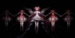  5girls absurdres bangs black_background black_footwear blood blood_on_clothes bow bubble_skirt chinese_commentary clone commentary_request dress facing_viewer feathered_wings floating full_body gloves hair_bow head_down highres holding_hands horror_(theme) huxiaobai528 kaname_madoka light_particles long_hair mahou_shoujo_madoka_magica mary_janes multiple_girls multiple_persona no_eyes painterly pink_dress pink_hair shoes short_hair short_sleeves short_twintails simple_background skirt smile spread_wings straight-on thighhighs twintails two_side_up ultimate_madoka very_long_hair white_dress white_gloves white_thighhighs wings 