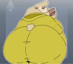  anonymous_artist anthro big_butt blush bottomwear bovid butt caprine chemical cirothicc clothing container cup disney doug_ramses hi_res horizontal_pupils jacket male mammal overweight overweight_male pants pupils sheep solo tight_clothing topwear zootopia 