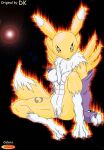  anthro bandai_namco black_background breasts canid canine digimon digimon_(species) dk female fox foxczer genitals looking_at_viewer mammal muscular muscular_anthro muscular_female pussy renamon simple_background solo 