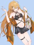  1girl bangs bikini breasts citron80citron earrings girls&#039;_frontline hair_between_eyes highres jewelry light_brown_hair long_hair medium_breasts navel ppk_(foliage_romance)_(girls&#039;_frontline) ppk_(girls&#039;_frontline) see-through skindentation solo swimsuit thigh_strap very_long_hair 