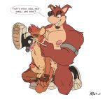  2021 4_fingers absurd_res activision anal anal_penetration anthro armband balls bandicoot big_dom_small_sub blue_eyes breath brown_body brown_fur chest_tuft clothing crash_bandicoot crash_bandicoot_(series) crouching crunch_bandicoot dialogue dominant duo english_text erection facial_hair fingerless_gloves fingers footwear footwear_only fur genitals gloves goatee green_eyes grin hair half-closed_eyes handwear hi_res internal kneeling looking_pleasured male male/male mammal markydraws marsupial mostly_nude musk_clouds narrowed_eyes nipples orange_body orange_fur panting penetration penis pubes red_hair shoe_sniffing shoes shoes_only signature simple_background size_difference smile sniffing tan_body tan_fur text three-quarter_view tongue tongue_out tuft vein veiny_penis video_games 