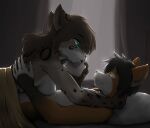  anthro blue_eyes breasts cuddling duo featureless_breasts female fur hi_res kathrin_vaughan male male/female orange_body orange_fur spots spotted_body spotted_fur twokinds webcomic yellow_eyes yorick_(yorick4469) yttrium_(artist) 